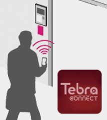 スマートフォンアプリ「Tebra connect」で共用部ドアを解錠するイメージ